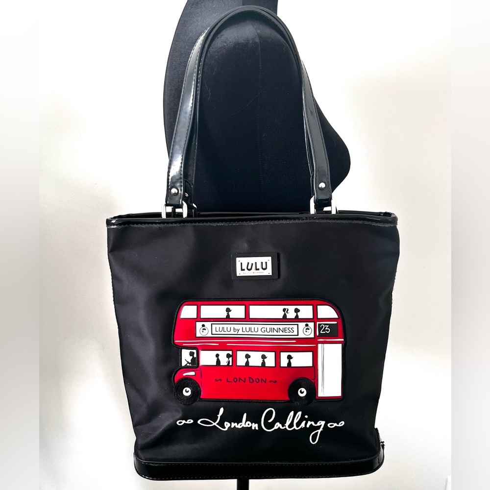 Lulu By Lulu Guinness London Calling Black Tote Shoulder Bag Bus Embroidered